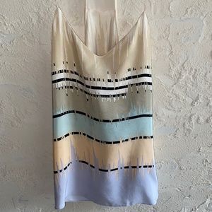 Tibi Silk Camisole Racerback Top Multicolored Horizontal Pattern Size 4